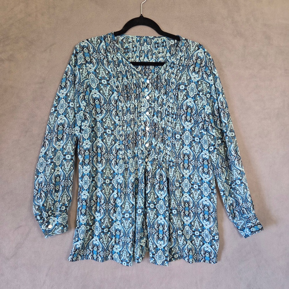 Paisley‎ Pintuck Pleated Blouse Women's Size Large Boho Peasant Flowy Ethereal